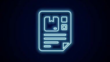 Parlayan neon hattı Waybill simgesi siyah arkaplanda izole edildi. 4K Video hareketli grafik canlandırması.