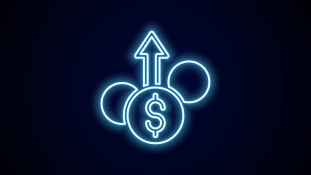 Gloeiende Neon Lijn Financiële Groei Dollar Munt Pictogram Geïsoleerd Zwarte — Stockvideo