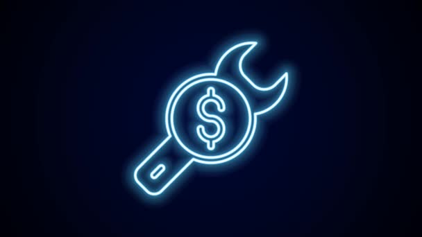 Świecąca Neon Linia Naprawa Cena Ikona Izolowane Czarnym Tle Dolar — Wideo stockowe