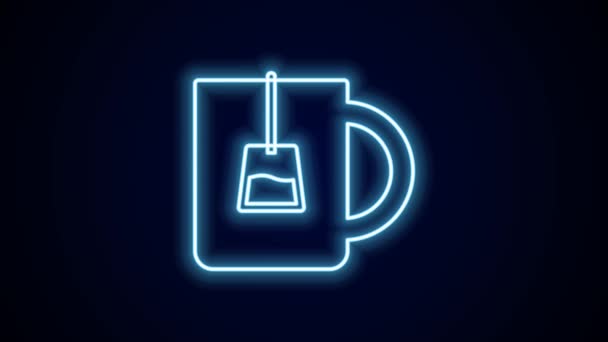 Glowing Neon Line Cup Tea Icon Isolated Black Background Video — Stock Video