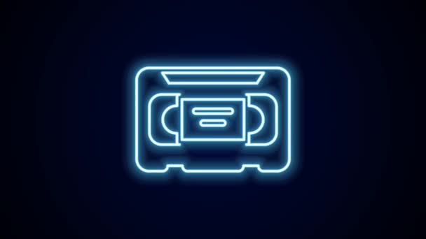 Luminoso Neon Linea Videocassetta Vhs Icona Nastro Isolato Sfondo Nero — Video Stock