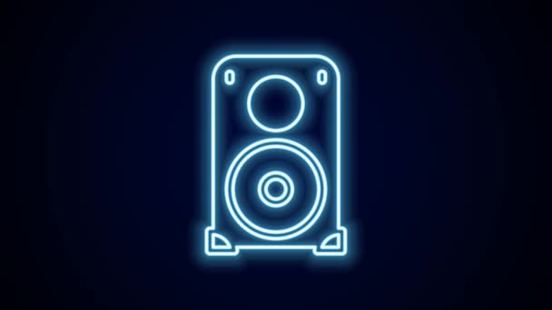 Glödande Neon Line Stereo Högtalare Ikon Isolerad Svart Bakgrund Högtalare — Stockvideo
