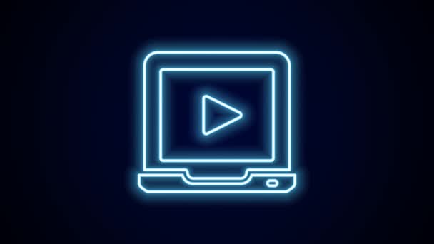 Linea Neon Incandescente Icona Video Riproduzione Online Isolata Sfondo Nero — Video Stock