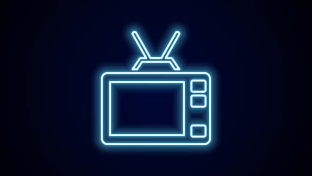 Λάμψη Νέον Γραμμή Retro Τηλεόραση Εικονίδιο Απομονώνονται Μαύρο Φόντο Τηλεοπτική — Αρχείο Βίντεο