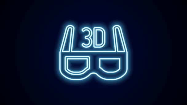 发光的霓虹灯线3D电影眼镜图标隔离在黑色背景 4K视频运动图形动画 — 图库视频影像
