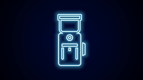 发光的霓虹灯线电气咖啡研磨机图标隔离在黑色背景 4K视频运动图形动画 — 图库视频影像