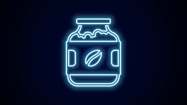 Glödande Neon Line Kaffe Burk Flaska Ikon Isolerad Svart Bakgrund — Stockvideo