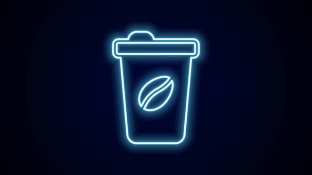 Glödande Neon Linje Kaffekopp För Att Ikon Isolerad Svart Bakgrund — Stockvideo