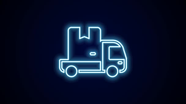 Gloeiende Neon Lijn Levering Vrachtwagen Voertuig Pictogram Geïsoleerd Zwarte Achtergrond — Stockvideo