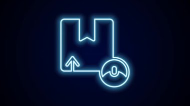 Parlayan neon çizgi karton kutu simgesi siyah arkaplanda izole edildi. Kutu, paket, paket işareti. Teslimat ve ambalaj. 4K Video hareketli grafik canlandırması.