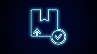 Parlayan neon çizgi karton kutu simgesi siyah arkaplanda izole edildi. Kutu, paket, paket işareti. Teslimat ve ambalaj. 4K Video hareketli grafik canlandırması.