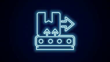 Siyah arkaplanda izole edilmiş karton kutu simgesiyle parlayan neon hat taşıyıcı bandı. 4K Video hareketli grafik canlandırması.