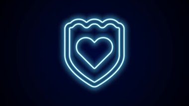 Parlayan neon hattı bağışıklık sistemi simgesi siyah arkaplanda izole edildi. Tıbbi kalkan. 4K Video hareketli grafik canlandırması.