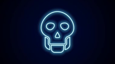 Parlayan neon hattı Skull simgesi siyah arkaplanda izole edildi. Mutlu Cadılar Bayramı Partisi. 4K Video hareketli grafik canlandırması.