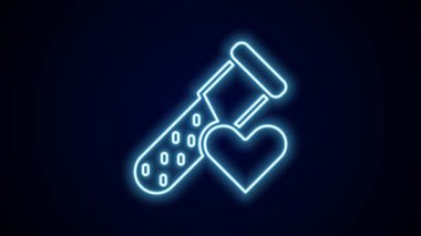 Parlak neon hattı test tüpü ya da siyah arka planda izole kan ikonu olan matara. Laboratuvar, kimyasal, bilimsel cam levha. 4K Video hareketli grafik canlandırması.
