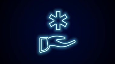 Parlayan neon hattı Cross Hastanesi tıbbi ikonu siyah arka planda izole edildi. İlk yardım. Teşhis sembolü. İlaç ve eczane işareti. 4K Video hareketli grafik canlandırması.