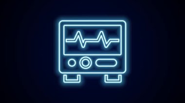 Siyah arkaplanda kardiyogram simgesi olan parlak neon hattı bilgisayar monitörü. Simge denetleniyor. Kalp atışı elle çizilmiş EKG monitörü. 4K Video hareketli grafik canlandırması.