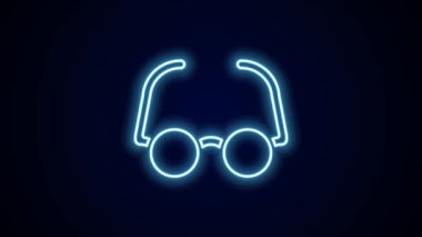 Parlayan neon çizgisi Gözlük simgesi siyah arkaplanda izole edildi. Gözlük çerçevesi sembolü. 4K Video hareketli grafik canlandırması.