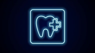 Parlayan neon hattı diş sağlığı kliniği konumu simgesi siyah arkaplanda izole edildi. 4K Video hareketli grafik canlandırması.