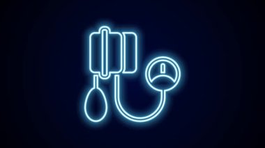 Parlayan neon hattı tansiyon ikonu siyah arkaplanda izole edildi. 4K Video hareketli grafik canlandırması.
