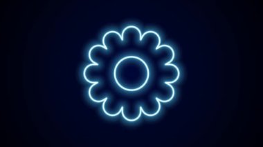 Parlayan neon hattı çiçek simgesi siyah arkaplanda izole edildi. Tatlı doğal yemek. 4K Video hareketli grafik canlandırması.
