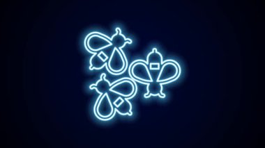 Parlayan neon çizgisi simgesi siyah arkaplanda izole edildi. Tatlı doğal yemek. Bal arısı ya da kanat sembollü apis. Uçan böcek. 4K Video hareketli grafik canlandırması.