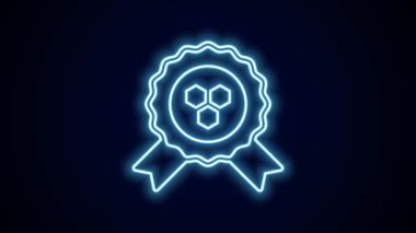 Parlayan neon hattı bal ödülü ikonu siyah arkaplanda izole edildi. Bal madalyası. 4K Video hareketli grafik canlandırması.