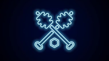 Parlayan neon hattı Bal Dipper çubuğu simgesi siyah arkaplanda izole edildi. Tatlı kepçe. 4K Video hareketli grafik canlandırması.