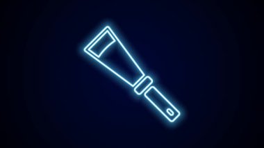 Parlayan neon hattı arıcılık açılır bıçak ikonu siyah arkaplanda izole edildi. Arı yetiştiricisinin aleti. 4K Video hareketli grafik canlandırması.