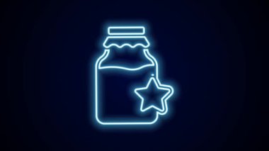 Parlayan neon hattı bal ikonu kavanozu siyah arkaplanda izole edildi. Yiyecek bankası. Tatlı doğal gıda sembolü. 4K Video hareketli grafik canlandırması.