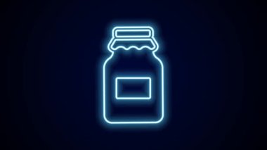 Parlayan neon hattı bal ikonu kavanozu siyah arkaplanda izole edildi. Yiyecek bankası. Tatlı doğal gıda sembolü. 4K Video hareketli grafik canlandırması.