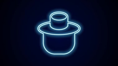 Siyah arka planda izole edilmiş şapka ikonu ile parlayan neon hattı arıcısı. Özel koruyucu üniforma. 4K Video hareketli grafik canlandırması.