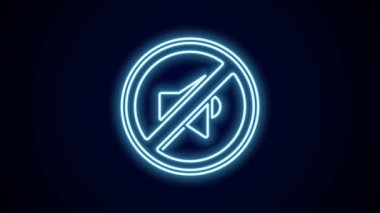 Parlayan neon hattı Hoparlör sessiz simgesi siyah arkaplanda izole edildi. Ses simgesi yok. Ses Kapalı sembolü. 4K Video hareketli grafik canlandırması.