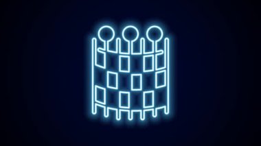 Parlayan neon hattı Balıkçı ağı deseni simgesi siyah arkaplanda izole edildi. Balık oltası. 4K Video hareketli grafik canlandırması.