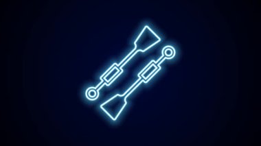 Glowing neon line Oars or paddles boat icon isolated on black background. 4K Video motion graphic animation.