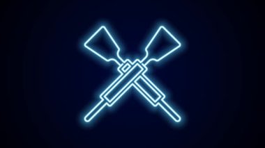 Parlayan neon hattı siyah arka planda izole edilmiş kürek ya da kürek çekme ikonu. 4K Video hareketli grafik canlandırması.