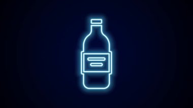 Parlayan neon hattı siyah arka planda izole edilmiş cam şişe votka ikonu. 4K Video hareketli grafik canlandırması.