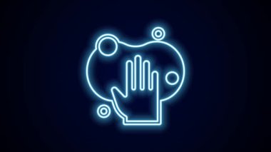 Parlayan neon hattı Sünger simgesi siyah arkaplanda izole edildi. Bulaşık yıkamak için bir tutam Bast. Temizlik servisi logosu. 4K Video hareketli grafik canlandırması.