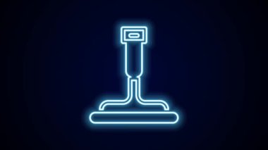 Siyah arkaplanda izole edilmiş pencere simgesi için kauçuk temizleme servisiyle parlayan neon hattı. Silecek, kazıyıcı, silecek. 4K Video hareketli grafik canlandırması.