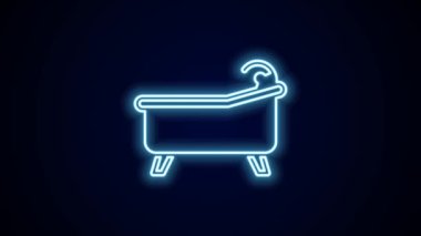 Parlayan neon hattı küvet simgesi siyah arkaplanda izole edildi. 4K Video hareketli grafik canlandırması.