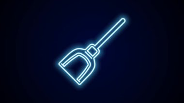 Parlayan neon hattı faraş simgesi siyah arkaplanda izole edildi. Temizlik işleri. 4K Video hareketli grafik canlandırması.