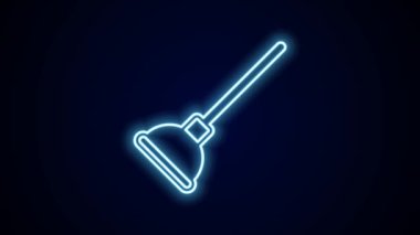 Siyah arka planda izole edilmiş boru temizleme ikonu için ahşap saplı parlak neon çizgisi kauçuk pompası. Tuvalet pompası. 4K Video hareketli grafik canlandırması.