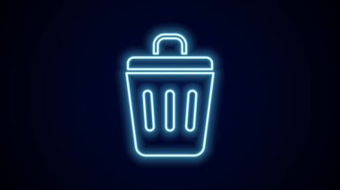 Parlayan neon hattı Çöp kutusu simgesi siyah arkaplanda izole edildi. Çöp kutusu tabelası. Sepet simgesini geri dönüştür. Ofis çöpü ikonu. 4K Video hareketli grafik canlandırması.