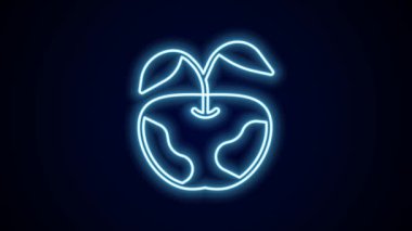 Parlayan neon çizgisi Apple simgesi siyah arkaplanda izole edildi. Fazla kilolu. Sağlıklı diyet menüsü. Fitness diyeti elması. 4K Video hareketli grafik canlandırması.