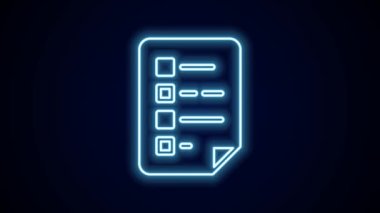Siyah arkaplanda izole edilmiş kontrol listesi simgesiyle parlayan neon çizgi panosu. Kontrol listesi sembolü. Anket anketi ya da anket geri bildirim formu. 4K Video hareketli grafik canlandırması.