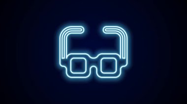 Parlayan neon çizgisi Gözlük simgesi siyah arkaplanda izole edildi. Gözlük çerçevesi sembolü. 4K Video hareketli grafik canlandırması.