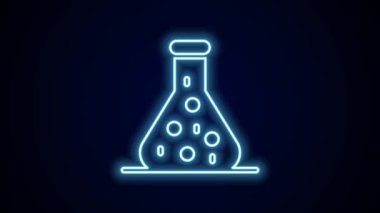 Parlayan neon hattı test tüpü ve kimyasal test ikonu siyah arkaplanda izole edildi. Laboratuvar cam levhası. 4K Video hareketli grafik canlandırması.