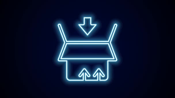 Leuchtende Neon Linie Kartonschachtel Symbol Isoliert Auf Schwarzem Hintergrund Box — Stockvideo