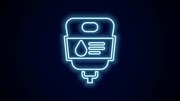 Glowing Neon Line Bag Icon Isolated Black Background Kantong Darah — Stok Video