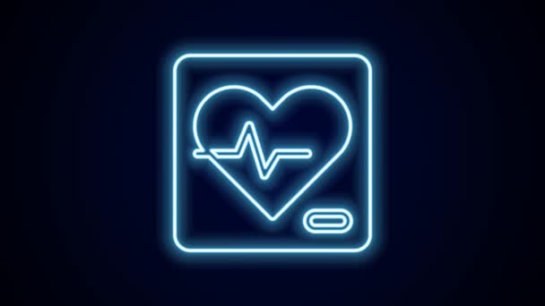 Leuchtende Leuchtschrift Herzfrequenzsymbol Isoliert Auf Schwarzem Hintergrund Herzschlagzeichen Herzpuls Symbol — Stockvideo